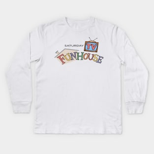 Saturday TV Funhouse - distressed vintage style SNL inspired by Kelly Design Company Kids Long Sleeve T-Shirt